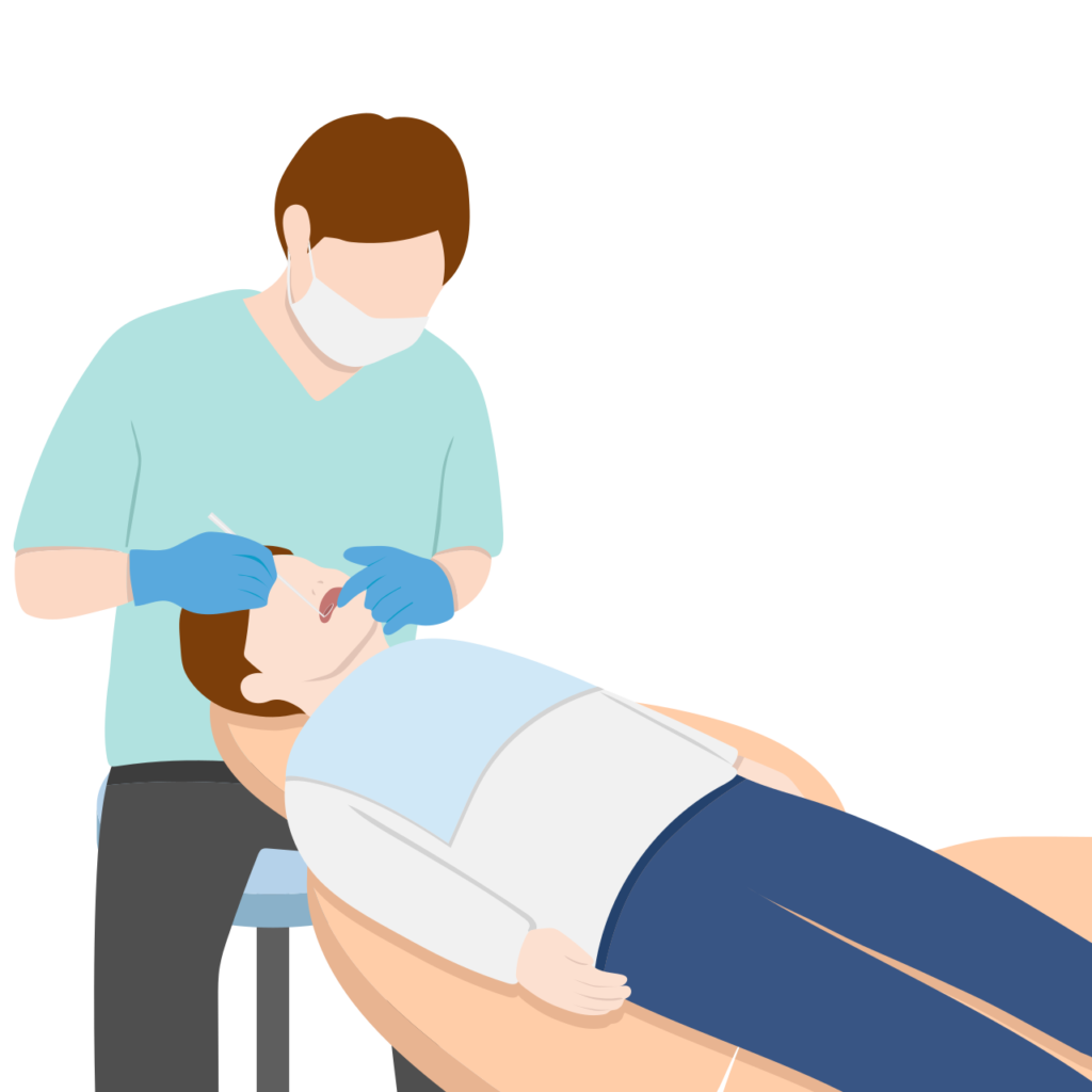 Ilustración de tratamiento dental infantil en una consulta de odontopediatría
